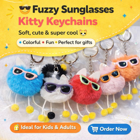 Key Ring I Fuzzy Sunglasses Kitty I Colourful I Handbag Key Ring